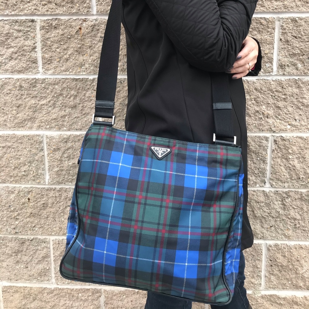 Prada plaid messenger Crossbody multi pocket EUC